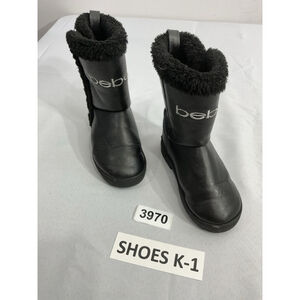 Toddler Girls Bebe Boots Size 11 Black Pull On Lined Silver Accents